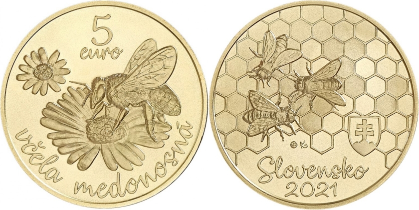 Slovakia 2021 5 Euro Honey Bee UNC