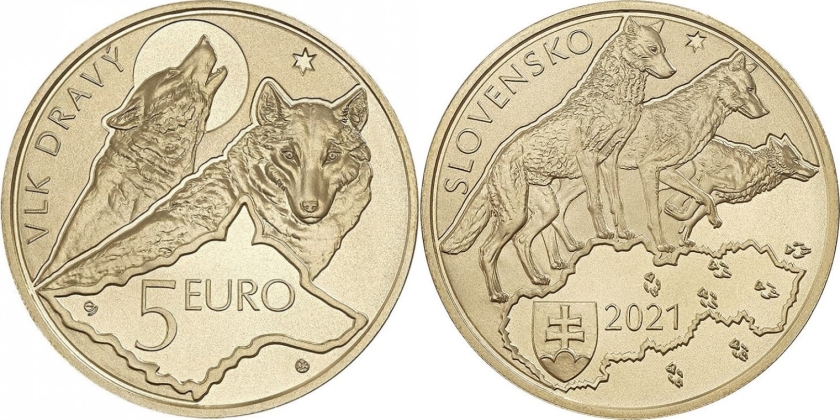 Slovakia 2021 5 Euro Wolf UNC