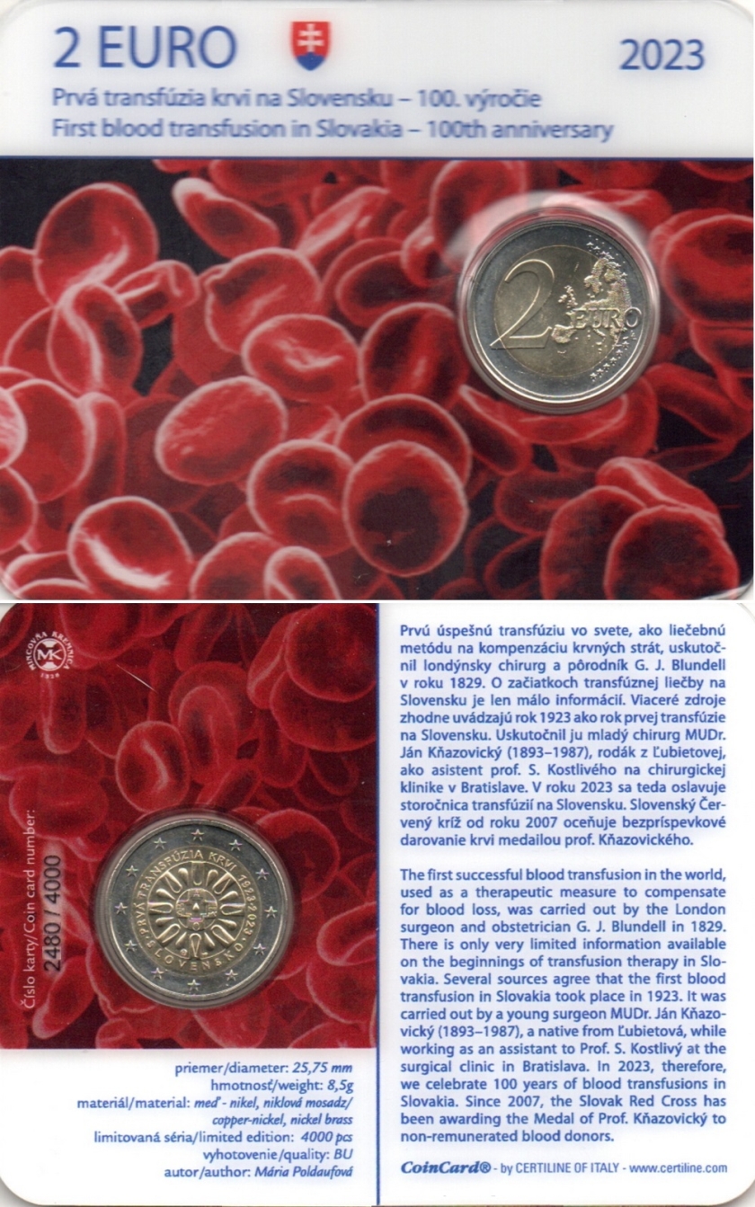 Slovakia 2023 2 Euro 100th anniversary of the first blood transfusion