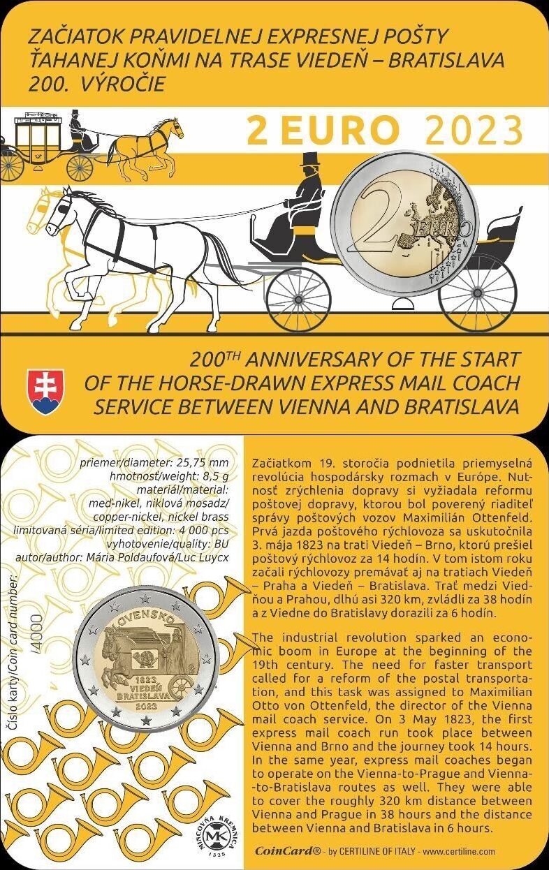 Slovakia 2023 2 Euro 200th anniversary of the start of the horse-drawn express