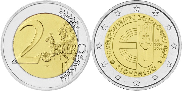 Slovakia 2014 2 Euro 10th Anniversary of the the accession to the EU UNC