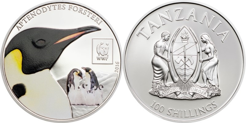 Tanzania 2016 Emperor penguin 100 Shillings Proof