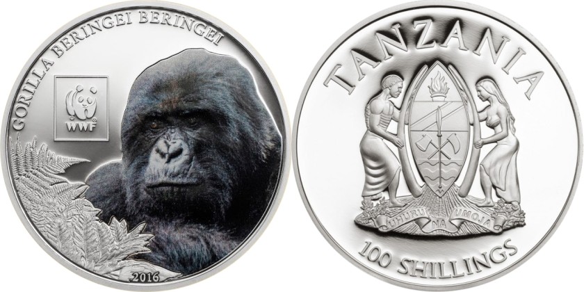 Tanzania 2016 Eastern gorilla 100 Shillings Proof