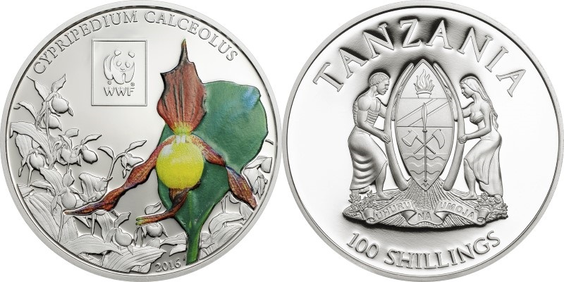 Tanzania 2016 Lady's slipper orchid 100 Shillings Proof