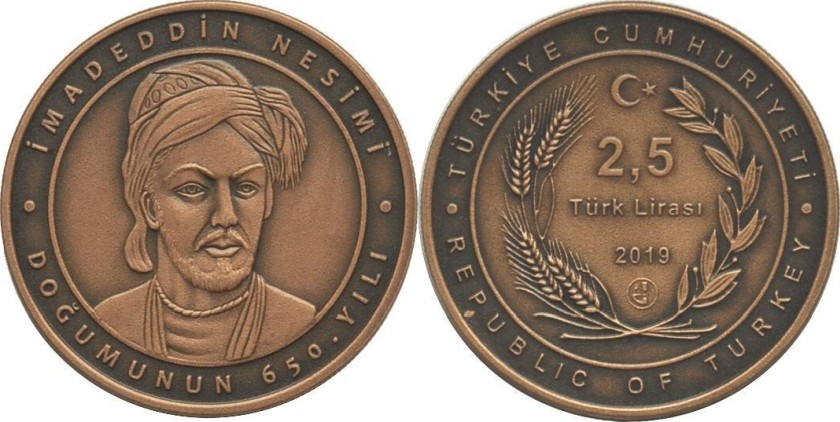 Turkey 2019 2.5 Lira Imadaddin Nasimi UNC