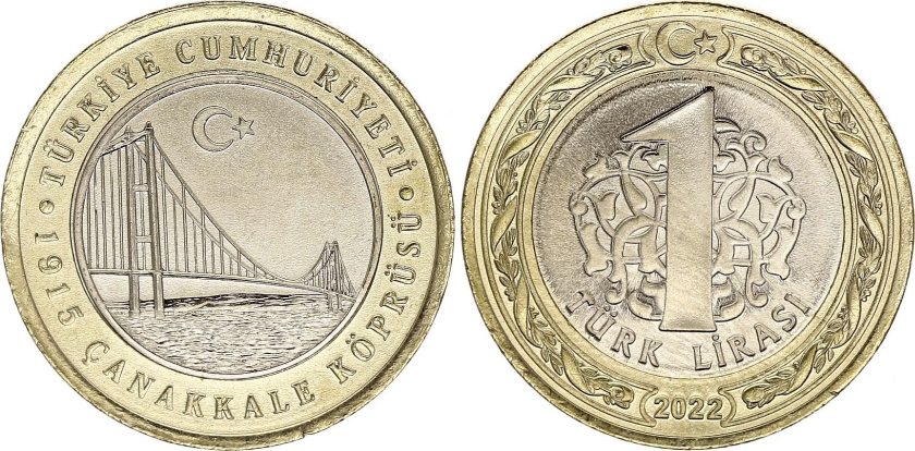 Turkey 2022 1 Lira Dardanelles Bridge UNC