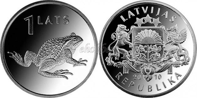 Latvia animal coin amphibian 1 Lats 2010  FROM MINT ROLL  UNC toad 