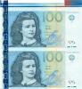 Estonia P82 2 uncut notes 100 Krooni 1999 UNC