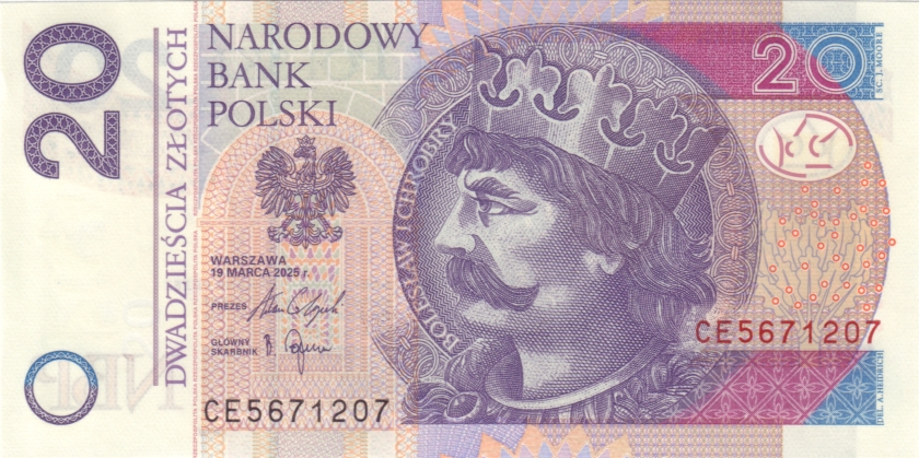 Poland P184 20 Złotych 2025 UNC